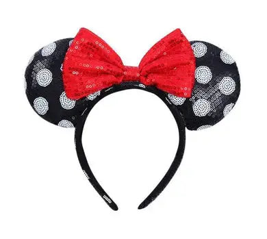 Silver sequin Minnie ears headband with polka dots