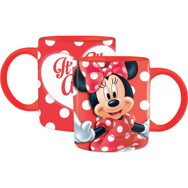 Red Minnie Mouse coffee mug with big heart design