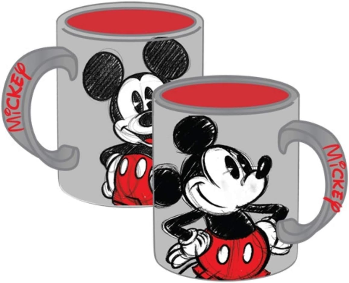 Disney Mickey Mouse Gray Sketch Mug with Red Interior