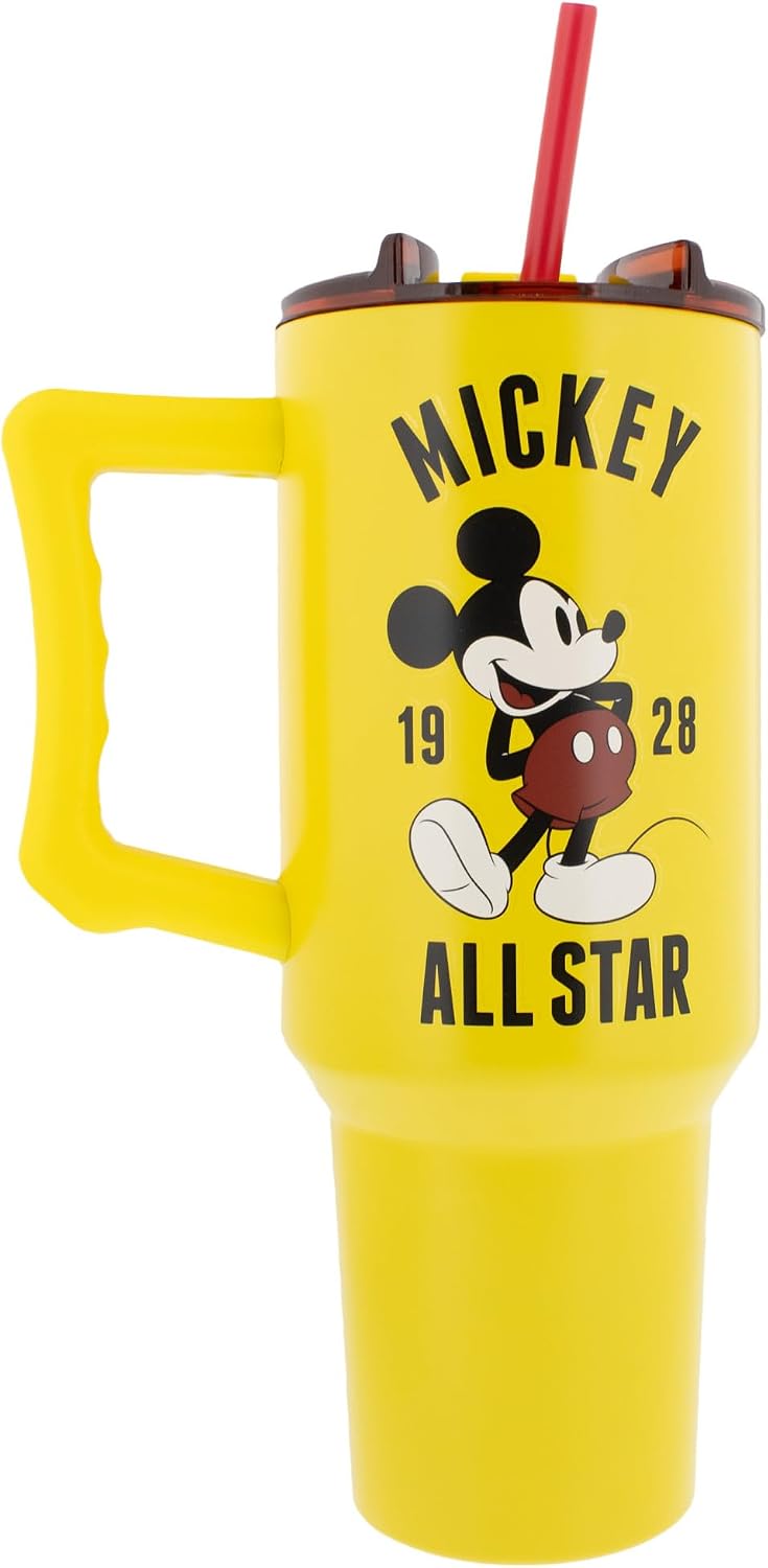 Disney Mickey Mouse 1928 Yellow All-Star Tumbler with Handle & Straw