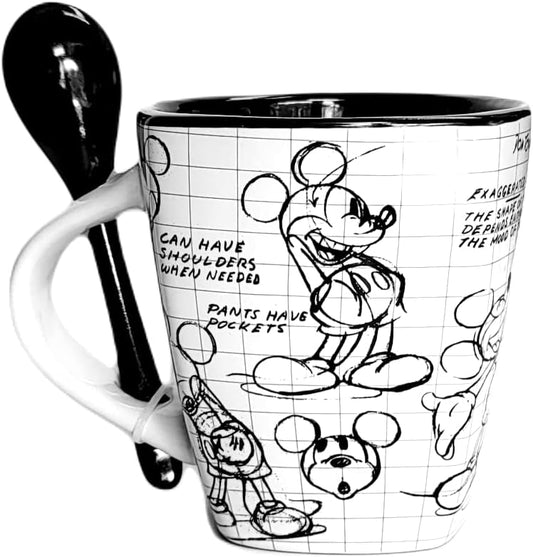 Disney Mickey Mouse Sketch Mug with Black Spoon