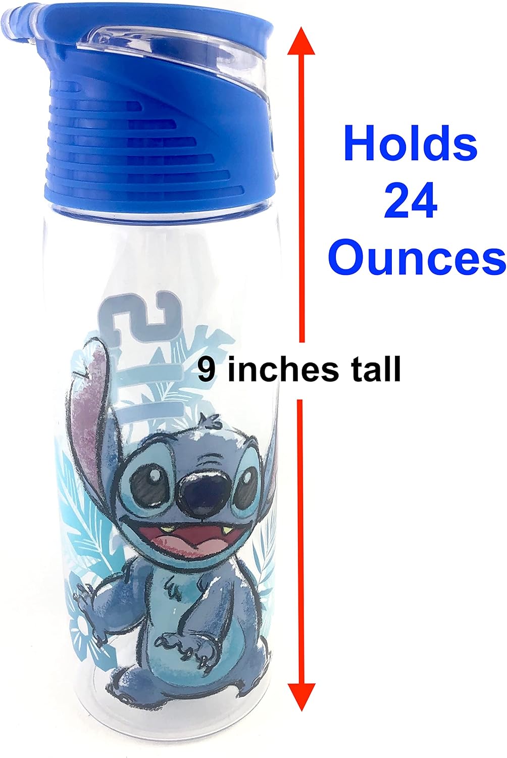 Disney Stitch Blue 24oz Water Bottle with Loop Handle Lid