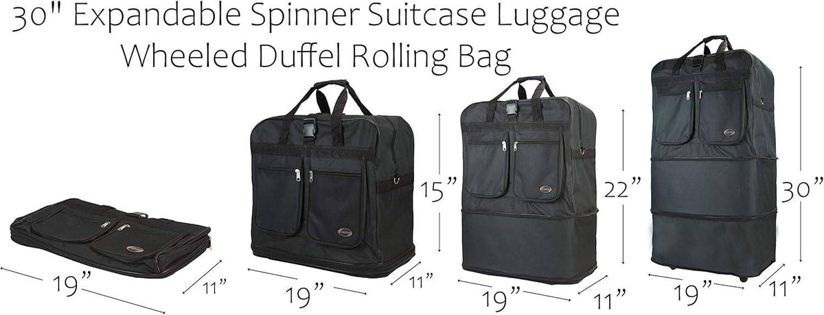 30" Rolling Wheeled Duffel Bag Spinner Luggage - Expandable