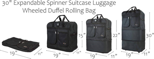 30" Rolling Wheeled Duffel Bag Spinner Luggage - Expandable